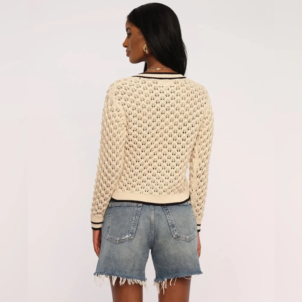 Heartloom Sybil Sweater Crochet Knit V Neck Ivory Size Small Preppy Cottagecore - Picture 13 of 16